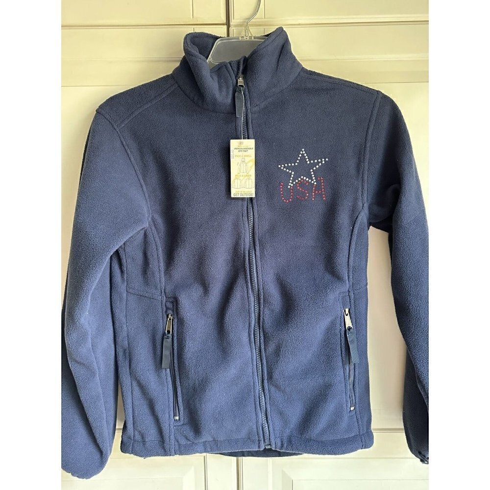 Dunbrooke XS Blue Fleece USA Rhinestone Star‎ Full Zip Women’s Jacket New w/Tags